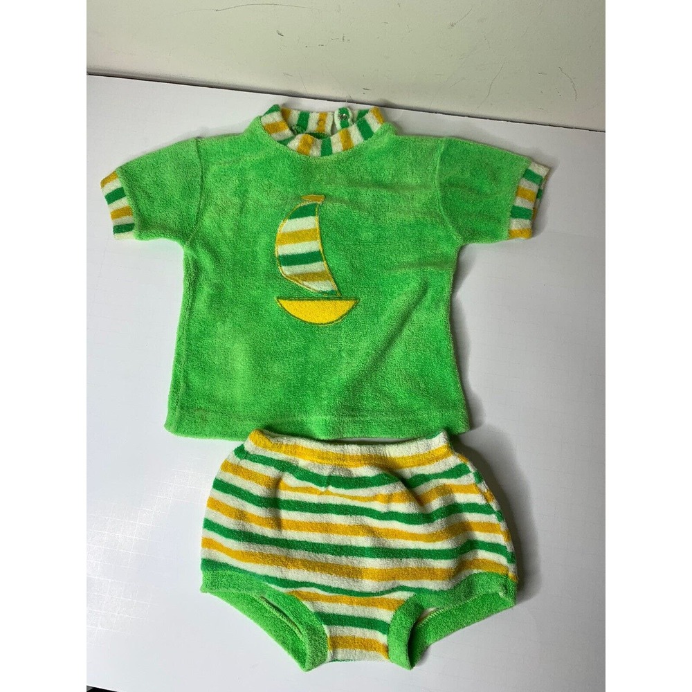 Vintage Babygro Terry Cloth 2-Piece Outfit Sailboat Appliqué Size XL 23-30lbs